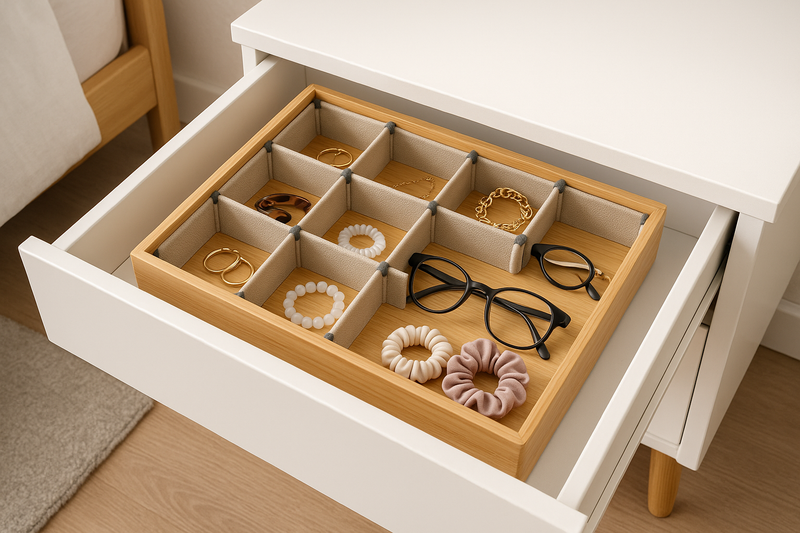 Organizador de Gaveta Bambu com 8 Divisórias Ajustáveis 32x24cm