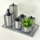 Kit de banheiro 4 peças em resina valência + bandeja cristal Marfim com Preto Fosco
