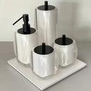 Kit de banheiro 4 peças em resina valência + bandeja cristal Marfim com Preto Fosco